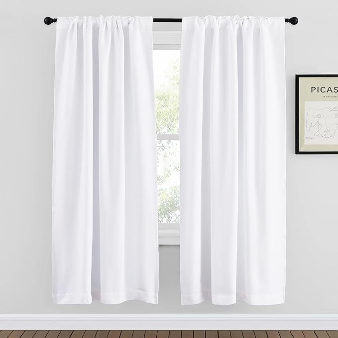 NICETOWN 100% Blackout Window Curtains, Cold and Full Light Blocking Drapes with Black Liner for Nursery, 72 Inches Drop Thermal Insulated Draperies for Studio (Pure White, 2 Pieces, 42 inches Wide)