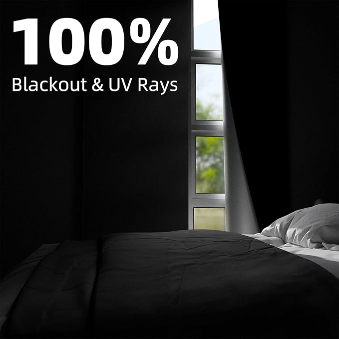 NIGHTON Portable Blackout Curtains 100"×57", Strong Hook and Loop Tape Strips with Adhesive, Cuttable Blackout Window Cover, 100% Black Out Material Blinds for Baby Nursery or Travel - Black