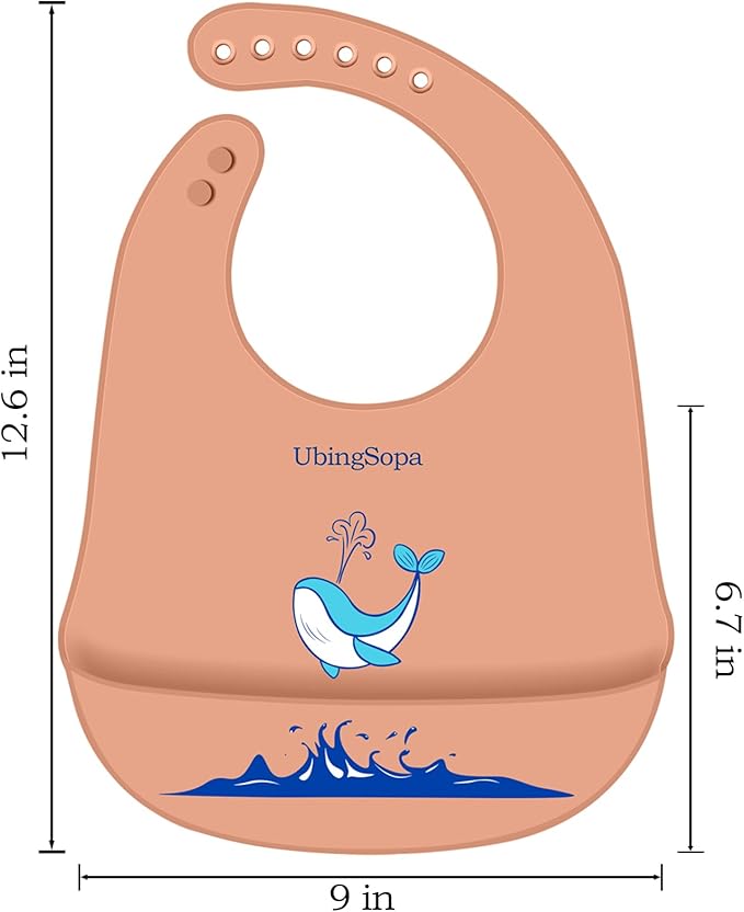 UBINGSOPA Silicone Baby Bibs – Adjustable, Soft, Waterproof & Durable, with Large Food-Catching Pocket, Feeding-Friendly