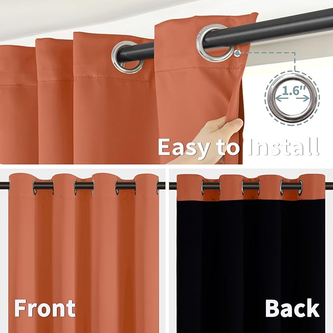 BGment Thermal Insulated 100% Blackout Curtains 90 Inch Length 2 Panels, Total Light Blocking Curtains for Bedroom, Grommet Window Drapes with Thick Black Liner, 52 Inch Wide Each Panel, Terracotta