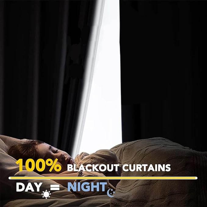100% Blackout Shield Linen Blackout Curtains for Bedroom, Cream Grommet Curtains for Living Room, Thermal Insulated Room Darkening Drapes for Nursery, Fall Home Decor, 50" W x 96" L, 2 Panels