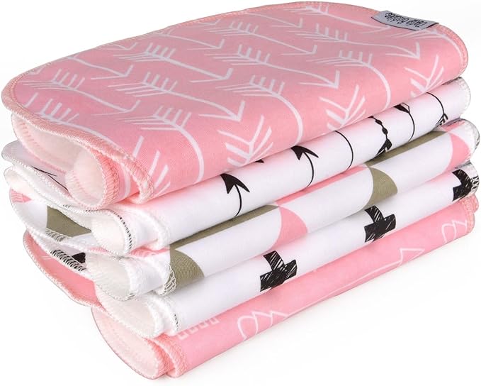 Dodo Babies Burp Cloths for Babies - Soft Cotton Front & Fleece Back - Contoured Fit for Newborn Essentials - Pack of 5, 2 Pacifier Clips, Pacifier Case, 19 x 9 in