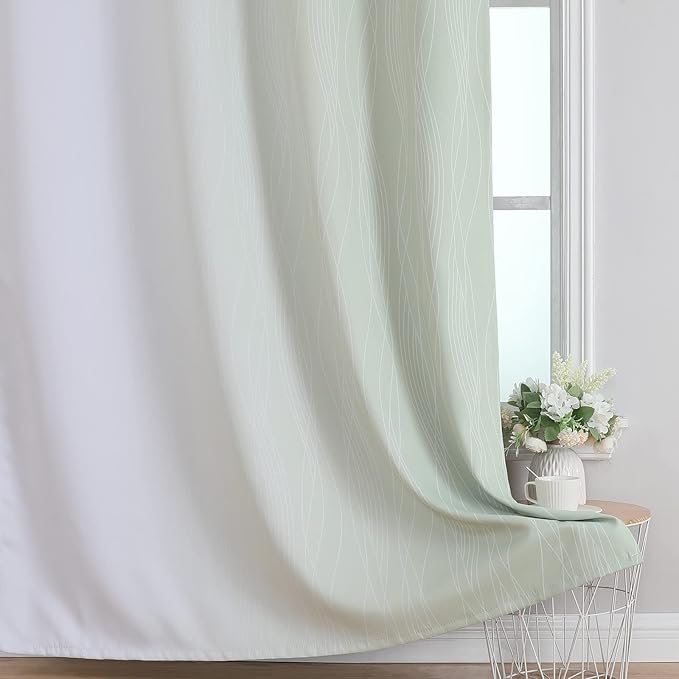 Estelar Textiler Sage and Greyish White Blackout Curtains 45 Inch Length, Light Blocking Gradient Drapes for Kitchen, Thermal Insulated Grommet Ombre Curtains for Bathroom,52Wx45L,2 Panels
