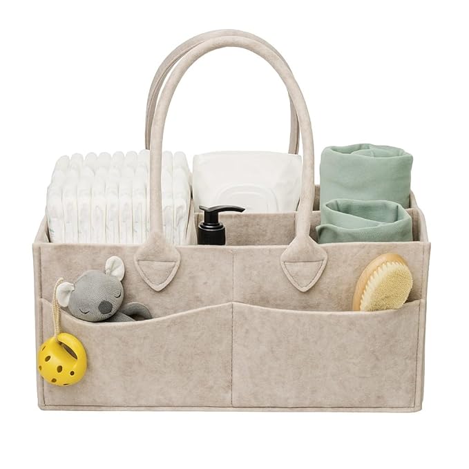 PUTSKA Baby Diaper Caddy Organizer - Nursery Storage Basket for Diaper Station, Baby Basket Shower Gifts List and Registry Must-Haves, Newborn Essentials, Nursery Decor for Boy or Girl-DarkMocha,XL