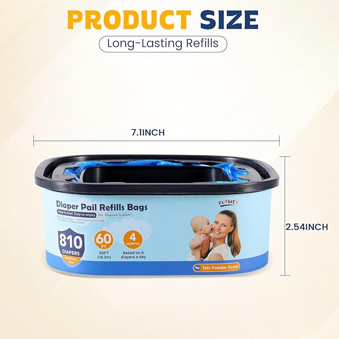Diaper Pail Refill Bags,7-Layer Odor Prevention Technology,Thickened Design - Hold up to 810 Newborn-Sized Diaper Pail Bags- Pack of 2