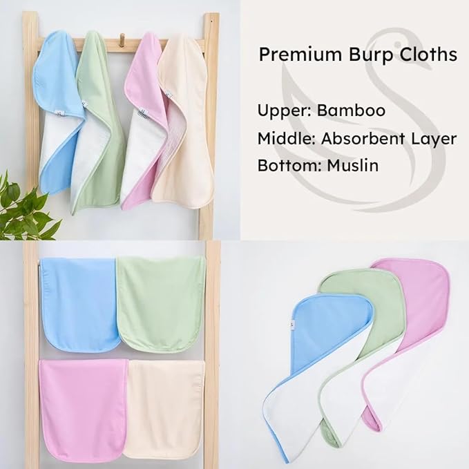 SWaddle AN Premium Baby Burp Cloths, Extra Soft Spit Up Rags with 3 Absorbent Layers, 21" x 10" Size, Sand