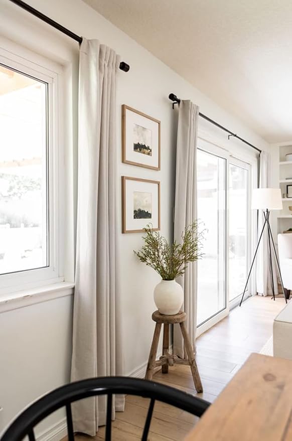 100% Blackout Shield Linen Blackout Curtains for Bedroom 63 Inches Long, Back Tab/Rod Pocket Living Room Drapes, Thermal Insulated Blackout Curtains 2 Panels Set, 50" W x 63" L,Cream