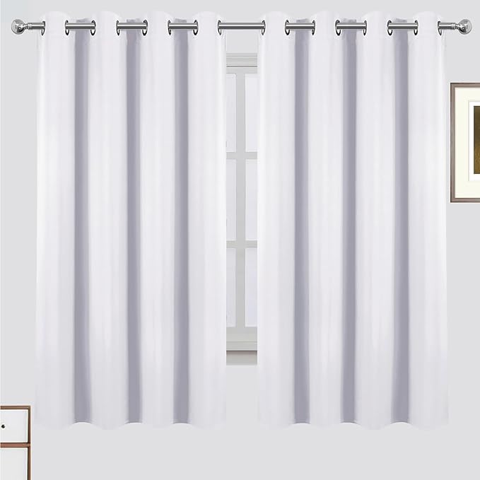LEMOMO Blackout Curtains 52 x 63 Inch Off White Curtains 2 Panels Darkening Thermal Insulated Bedroom Curtains