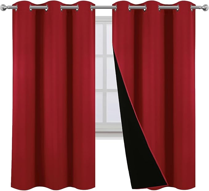 LEMOMO 100% Blackout Curtains 42 x 63 Inch Red Curtains 2 Panels Darkening Thermal Insulated Bedroom Curtains