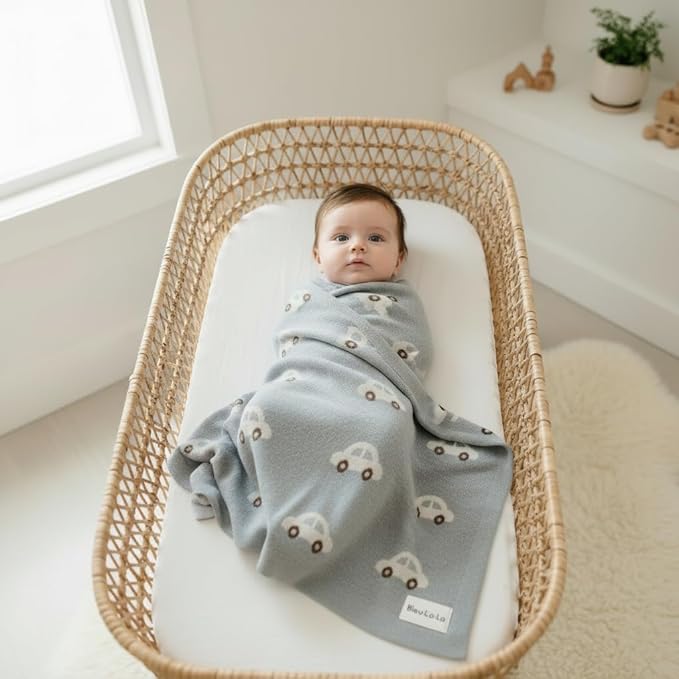 Baby Swaddle Blanket for Boys - 100% Oeko Tex Certified Natural Cotton Buttery Soft Cozy Receiving Swaddle Stroller Blanket for Shower Gift Registry for Newborns, Infants, Toddlers (Cars - Grey)