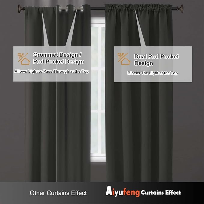 Aiyufeng Light Grey Short Blackout Curtains for Bedroom 45 Inches Long 2 Panels Set, Solid Thermal Insulated, Energy Saving Window Treatment Curtains Blackout Drapes, W40 x L45 Inch, Light Grey