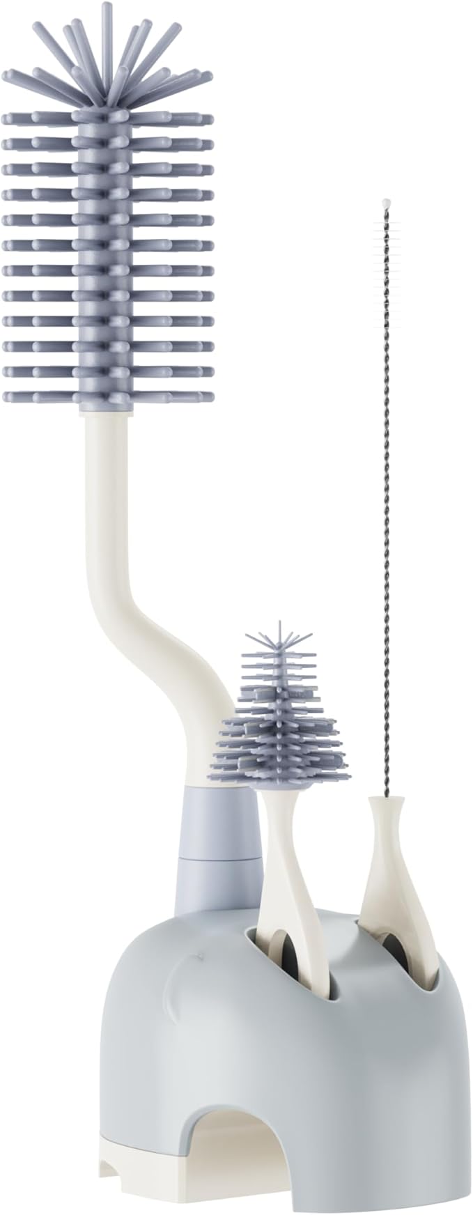 ePiiChua Silicone Bottle Brush Set with Stand, 360° Rotating Bottle Cleaning Brush Cleaner Set, Long Handle 3 in 1 Multipurpose Silicone Baby Bottle Straw Cleaner Brush (Grey)