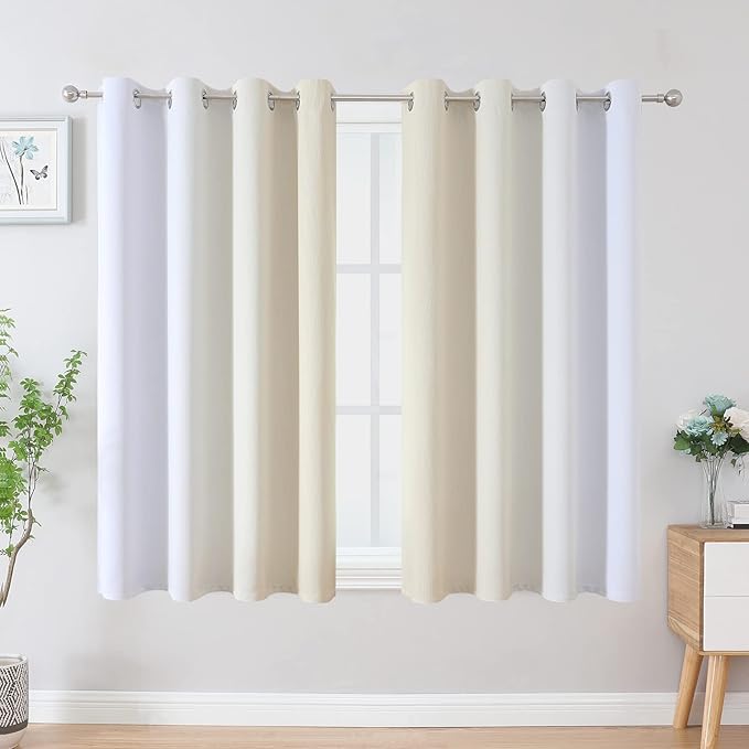 Estelar Textiler Beige and Grayish White Blackout Curtains & Drapes for Bedroom, Thermal Insulated Ombre Blackout Drapes, Full Room Darkening Energy Saving Curtains for Living Room, 52Wx45L, 2 Panels