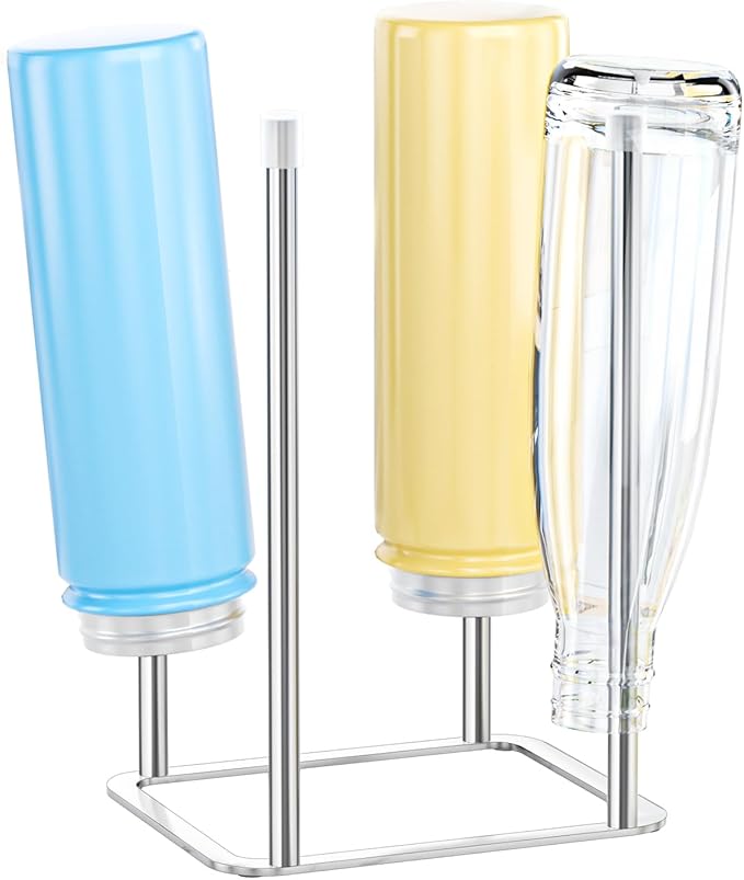 LOXSUN Water Bottle Drying Rack, Stainless Steel Bottle Dryer Rack, Baby Bottles Rack Dryer, Cup Drying Rack, Reusable Bag Drying Stand, Kitchen Stand Holder for Glass Bottles, Plastic Bag (Silver)