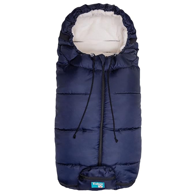 Yobee Universal Cozy Fleece Stroller Footmuff, Winter Outdoor Tour Waterproof Baby Sleeping Bag, Anti-Slip, Adaptable for Almost Stroller, Pram, Navy