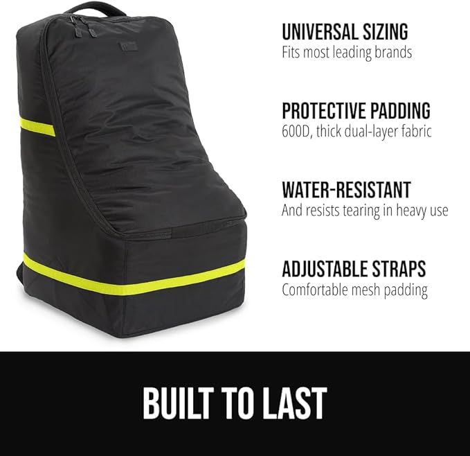 GORILLA GRIP Tear and Water Resistant Padded Car Seat Travel Bag for Airplane and Airport, Universal Fit Baby Carseat Bags, Handle & Shoulder Straps, Air Gate Check Toddler Stroller Carrier, Yellow