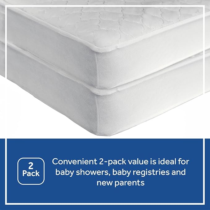 Sealy Baby 2-PACK Fitted Waterproof Infant Crib Mattress Protector Pad and Toddler Bed Cover, Durable and Comfortable Topper, Machine Washable and Dryer Friendly, 52x28”- White