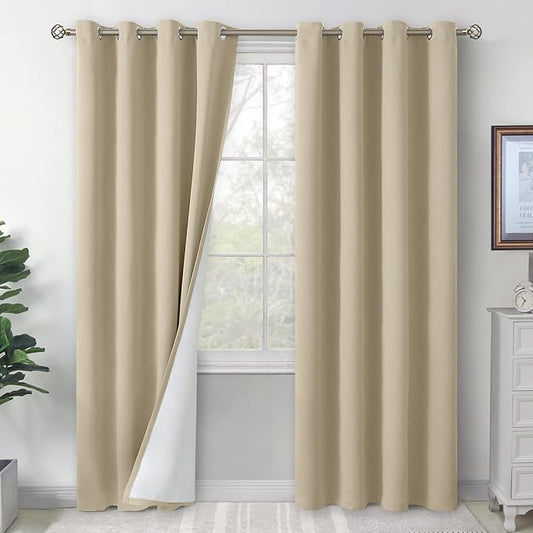 BGment Blackout Curtains for Bedroom 84 Inch Length 2 Panels Set, Thermal Insulated Bedroom Curtains Soundproof Room Darkening Window Curtain Drapes, Each Grommet Curtains 52 Inch Wide, Beige