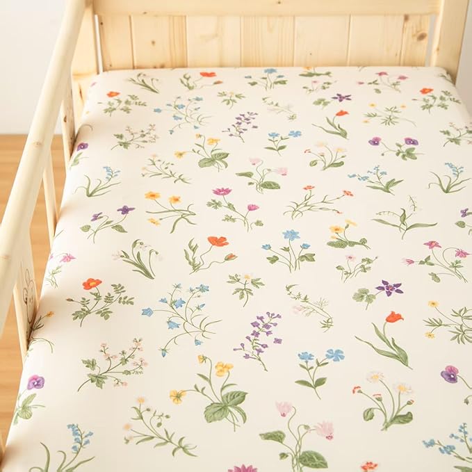 SDIII Floral Pack N Play Sheets Fitted 2 Pack Stretchy Microfiber Jersey Knit Flower Mini Crib Sheets for Mattress 38x26 Soft Toddler Playard Bedding