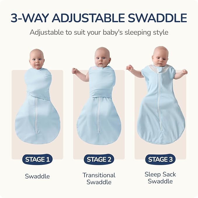 Swaddles for Newborns, Safe Sleep Swaddle Sack with Mesh Design, 100% Cotton, 3-Way Adjustable Transitional Swaddle