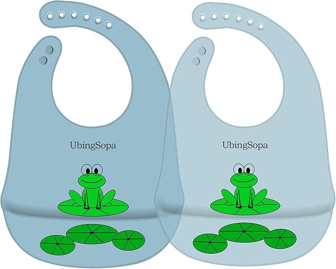 UBINGSOPA Silicone Baby Bibs – Adjustable, Soft, Waterproof & Durable, with Large Food-Catching Pocket, Feeding-Friendly