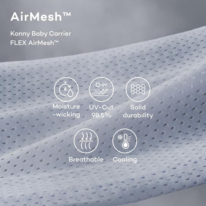 Konny Baby Carrier Flex AirMesh with Head Support - Adjustable, Easy to Wear, Hands-Free Breathable Baby Wrap Sling, Perfect for Newborn Babies Essentials up to 44 lbs (XS-XL) -Charcoal