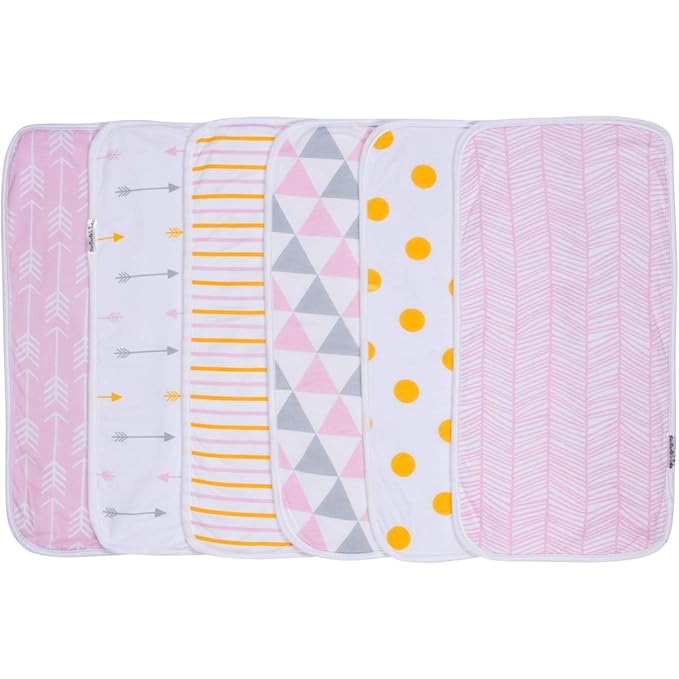 BaeBae Goods Burp Cloths for Baby Girl - Ultra Absorbent Burping Rags - Anti Shrink Unisex Burpy Clothes - Super Soft Jersey Cotton, Large 21"x10" - Thick for Newborn Cloth Diapers - 6 Pack