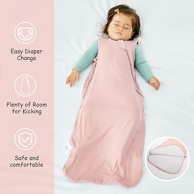 Supersoft Rayon Made from Bamboo Sleep Sack 24-36 Months 0.5 Tog Toddler Sleep Sack 2t Baby Wearable Blanket 3t with 2-Way Zipper Summer Unisex Sleeping Bag for Babies (2 Pack) Pink & Gray
