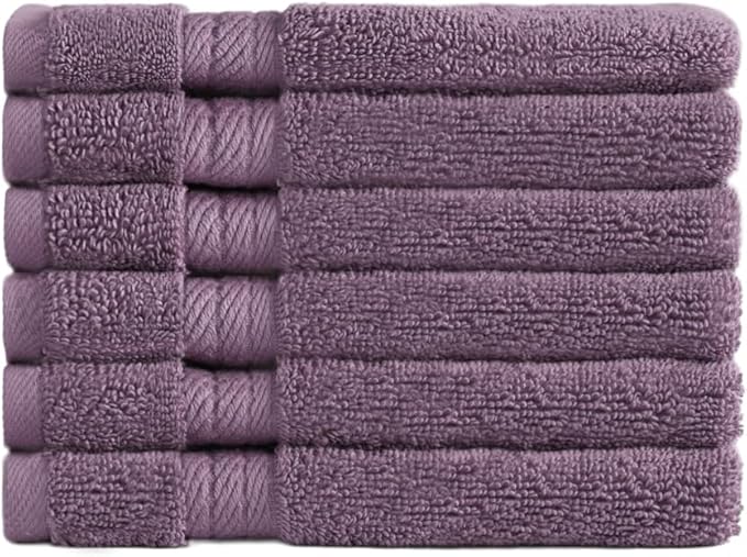 Ozdilek 6-Piece Washcloth Set 13x13 100% Turkish Cotton, 600 GSM, Soft, Gentle on Sensitive Skin, Multi-Purpose Use, Washable, Reusable, Ideal for Baby Care & Spa 6 Towels (Orchid Purple)