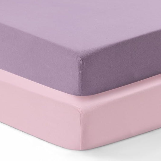 Dreamology Cotton Crib Sheets Fitted, 2 Pack, Standard Crib Sheet, Soft & Breathable,100% Jersey Cotton Crib Sheet Girls, Boys, Toddler Bed Sheets, 52x28 Crib Mattress Sheet | Purple, Pink