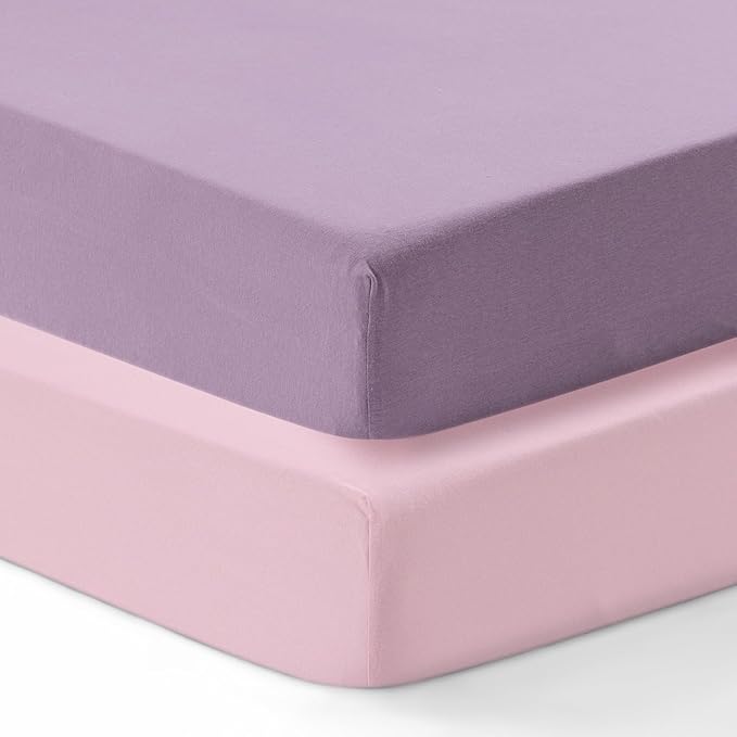 Dreamology Mini Crib Sheets Fitted for Boys,Girls,100% Cotton Crib Sheets,2 Pack,Pack and Play Sheets,Baby Mattress Sheets,Pack n Play Sheets,Crib Sheet,24 x 38 Mini Crib Sheets | Purple,Pink