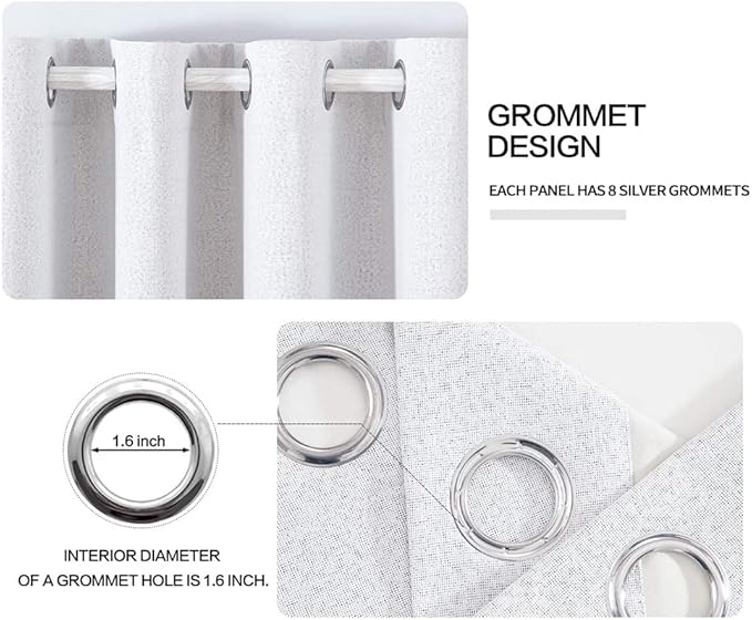 MIULEE Linen Texture Curtains for Bedroom Solid 100% Blackout Thermal Insulated Grayish White Curtains Grommet Room Darkening Curtains/Drapes for Living Room Nursery 52x96 Inch (2 Panels)