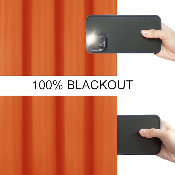 LEMOMO 100% Blackout Curtains 52 x 72 Inch/Orange Curtains 2 Panels with Black Lining Room Darkening Thermal Insulated Bedroom Curtains