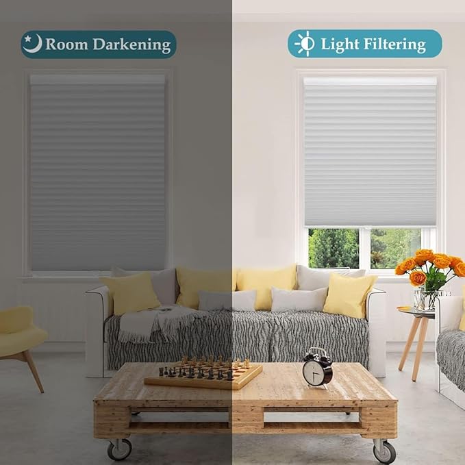 MYshade 1.5-Inch Cellular Cordless Light Filtering Shades, Honeycomb Window Blinds for Soft Daylight & Privacy, Thermal Insulation, Child Safe, Inside or Outside Mount (30" W x 72" H, Grey)