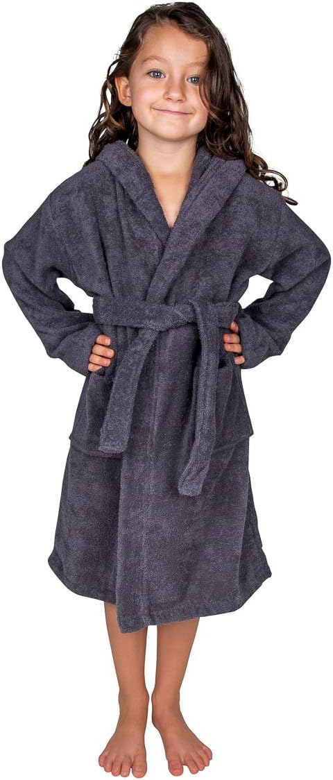 BAGNO MILANO Kids Organic Turkish Cotton Hooded Beach Cover-Up Towel, GOTS Certified, for Boys and Girls (Grey, 3-5 Years)