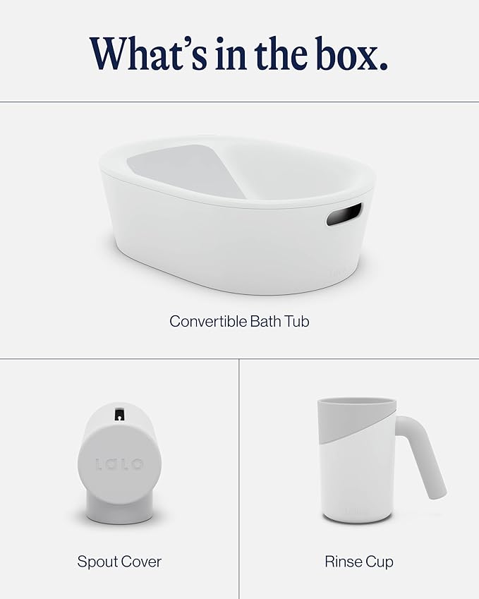 Lalo Bathtime Starter Kit - Modern Baby Bathtub, Rinse Cup & Spout Cover Bundle, Safe & Clean Design for Newborns, Minimalist Design, Easy to Clean, 25.3 x 18 x 7.7 in, 10 lb - Coconut