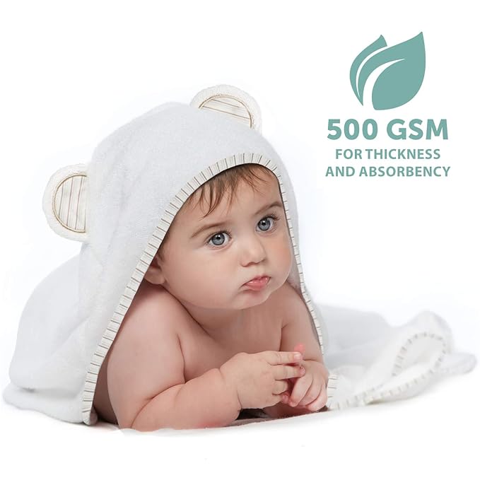 MINIBOO Hooded Baby Towels for Newborn - Super Soft Baby Bath Towels with Hood, Highly Absorbent Viscose Made from Bamboo Hooded Towel for Infant, Toddler and Kids, Baby Essentials