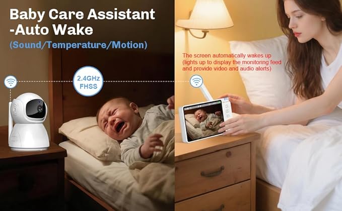 5" Video Baby Monitor with Camera and Audio, No WiFi No App, 720P HD Secure Connection, 1000ft Range, Night Vision, Temp & Feeding Alarm, 355° PTZ
