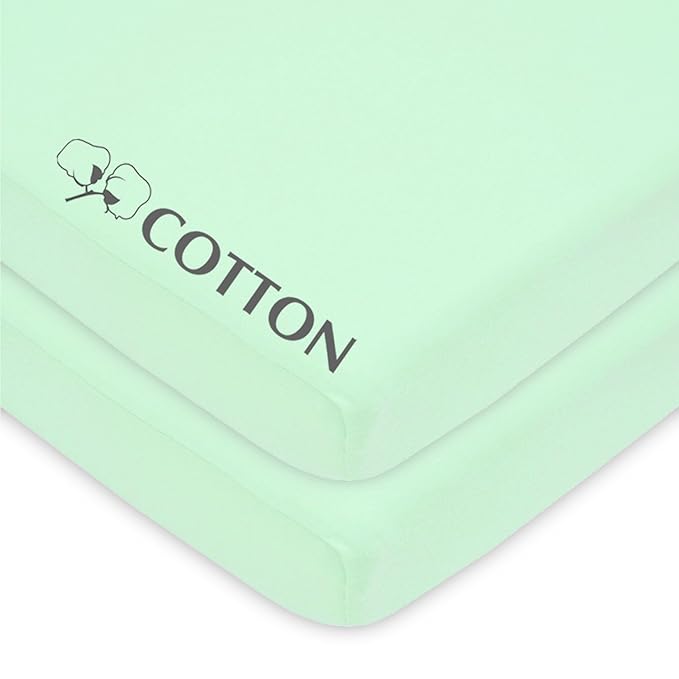 American Baby Company 2 Pack 100% Natural Cotton Fitted Mini Crib Sheets 38" x 24" - Soft & Breathable Small Nesting Portable Sheets, Fits Pack N Play Mattresses, Mint, for Boys & Girls
