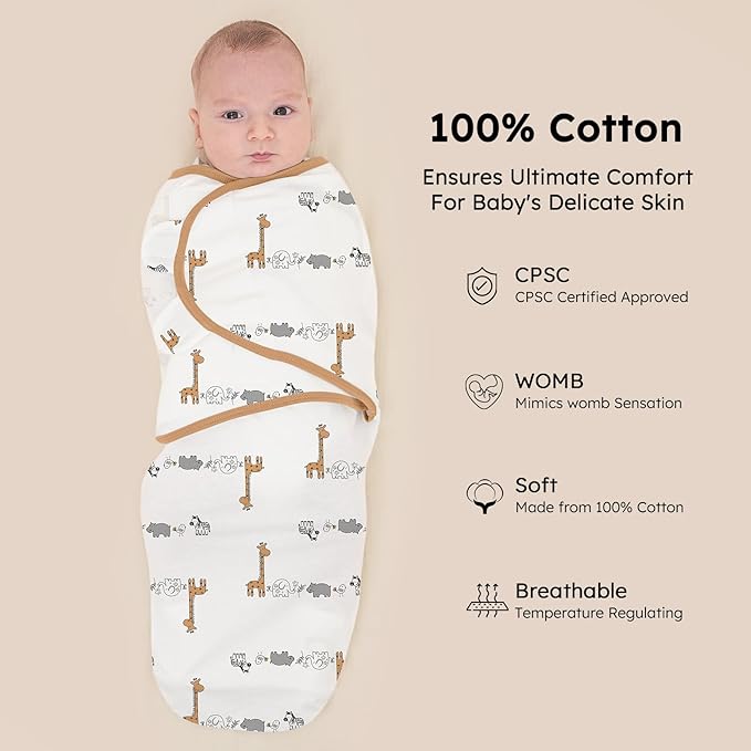 Yoofoss Baby Swaddles for Newborns 100% Organic Cotton, Adjustable Swaddle Sleep Sack 0-3 Months Newborn Swaddle Sack, Breathable Soft(Small)