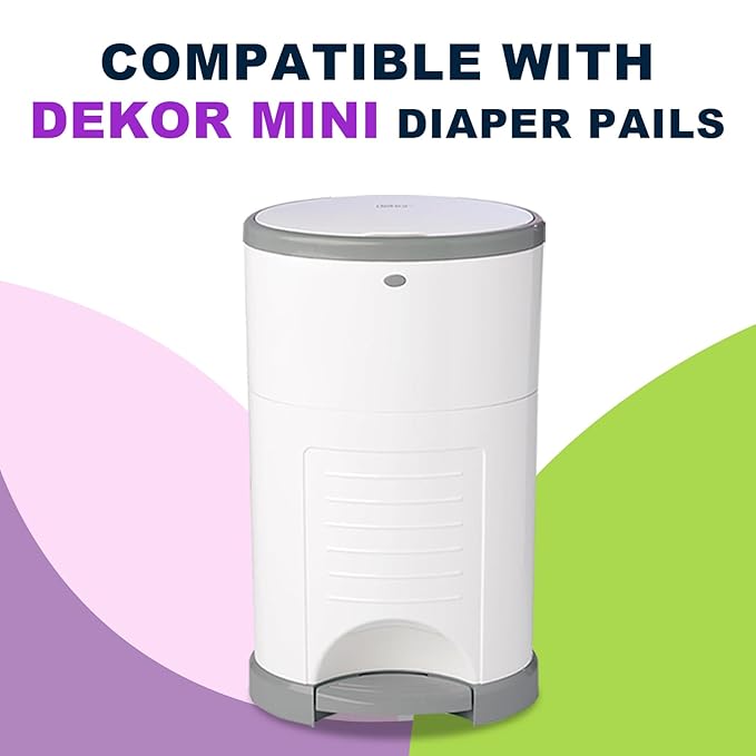 Refills Compatible with DEKOR MINI Diaper Pail Refills Bags | 4 Pack | Extra 20% Length Holds up to 1380 | Extra Thickness Powerful Odor Eliminate | Lavender Scent | Diaper Pail Refill Most Economical