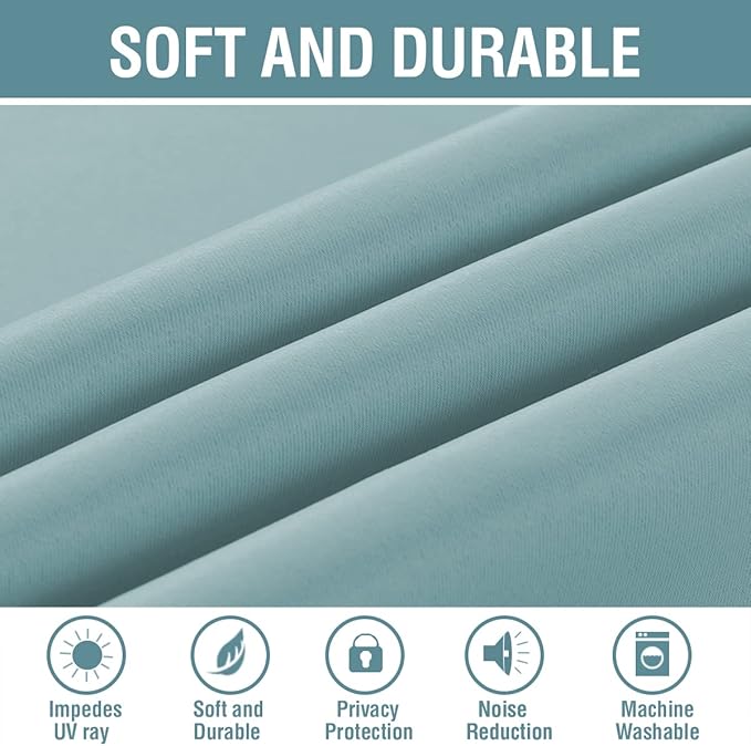 H.VERSAILTEX Blackout Curtain for Living Room Small Window Kitchen Blackout Curtains 45 inch Length Energy Saving Solid Grommet Blackout Drape, One Panel, Mineral Blue, 52" W x 45" L