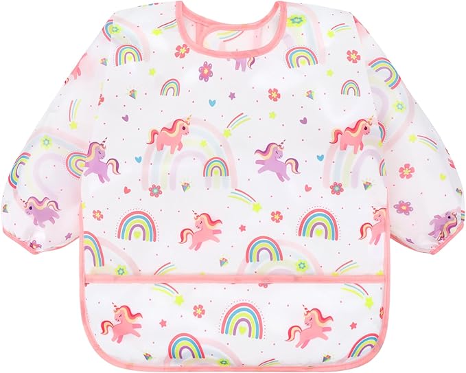 Accmor 4 Pack Long Sleeve Bibs, Baby Smock Waterproof Sleeved Bib Smock for Baby Toddler 6-36 Months
