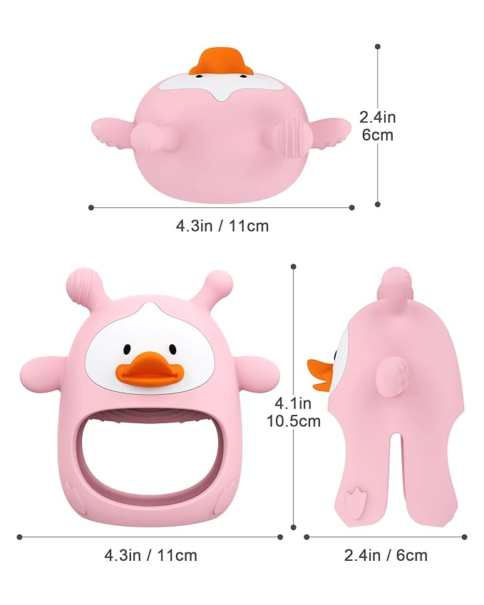 Never Drop Silicone Baby Teether, Hand Pacifier for Sucking Babies 0-6 Months, Soothing Pain Relief, Best Chew Toy for Teething, Mitten for New Born - Pink