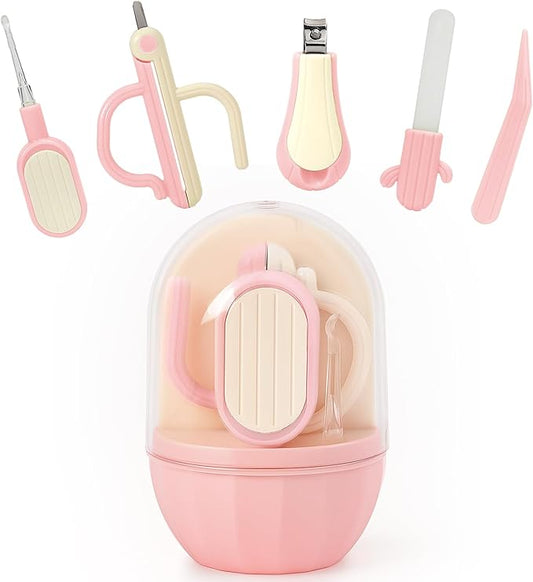 5-in-1 Baby Nail Kit with Storage Case, Cactus Theme Design Including Baby Nail Clippers, Nail Scissors, Nail File, Tweezers & Nose Picker, Newborn Essentials Must Haves for Baby Shower(Pink)