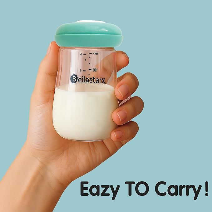 Glass Breast Milk Storage Bottles-Wide Neck Breastmilk Storage with Lids, Breast Milk Storage Containers for Fridge,BPA-Free (Blue,6oz(pack of 4))
