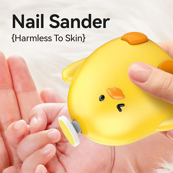 Baby Nail File Electric, Gentle Rechargeable Baby Nail Clippers Grooming Kit Manicure Set for Infant Toddler or Adults, 6 Grinding Head Replacement Pads, 1 Nail Clipper, 1 Nose Clip (Yellow)