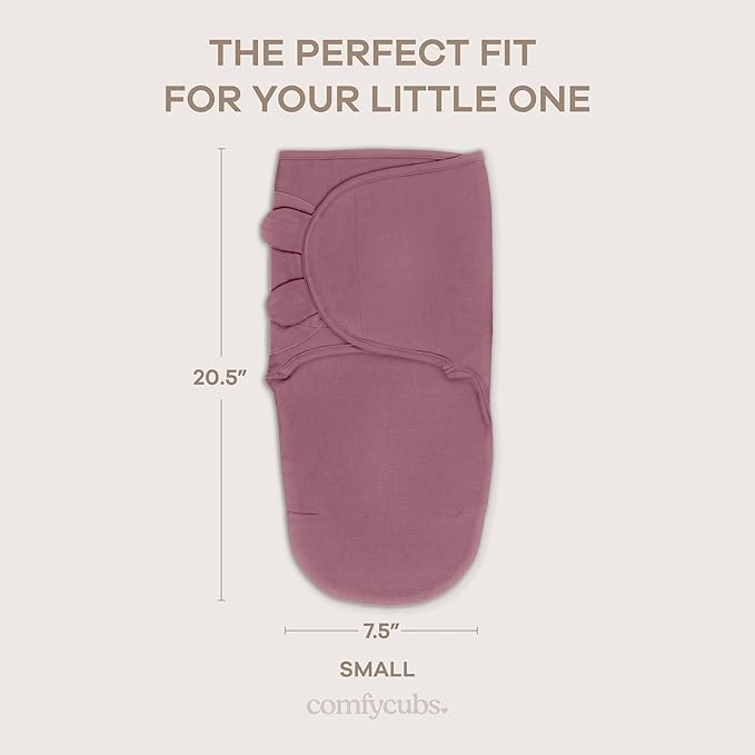 Comfy Cubs Easy Swaddle Blanket, 3 Pack - 100% Cotton Newborn Wrap, Small for 0-3 Months Infants, with Adjustable Velcro, Breathable and Durable Sleep Sack for Babies - Blush, Mauve & Mulberry