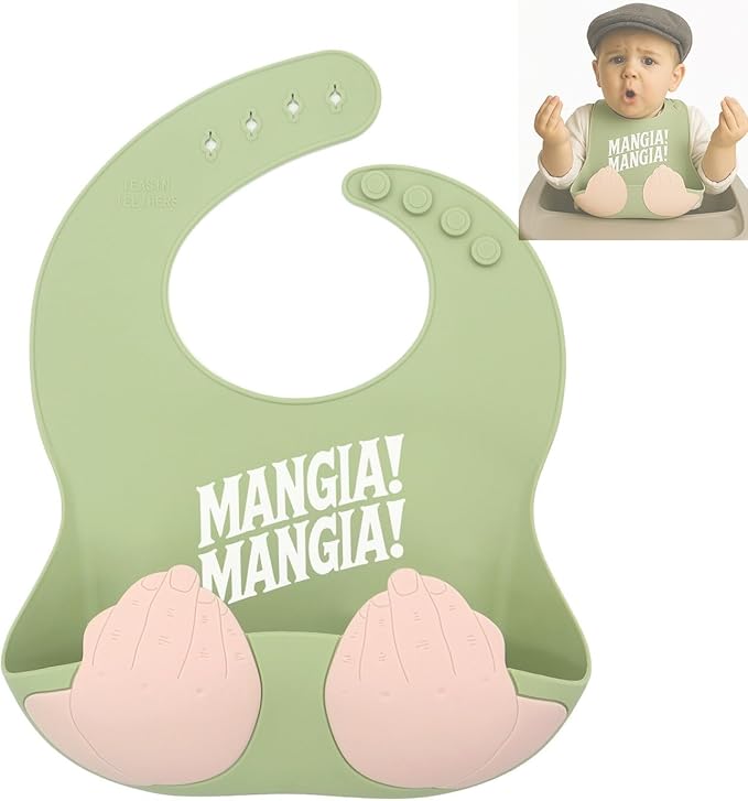 Teasin' Teethers Funny Italian Silicone Baby Bib with Pocket Food Catcher for Toddlers and Infants Funny Baby Bib Gift