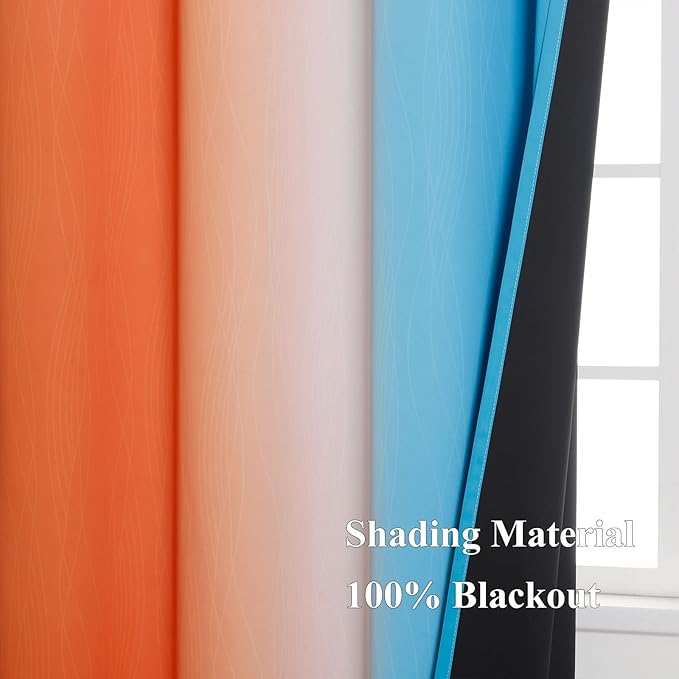 Ombre Orange and Blue Blackout Curtains 72 Inch Length 2 panels, Full Room Darkening Curtains for Bedroom, Thermal Insulated Gradient Drapes, Full Light Blocking Curtains with Grommet, 42x72 Inch